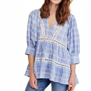 FREE PEOPLE Lace Crochet Blouse 3/4 Sleeve Size XS